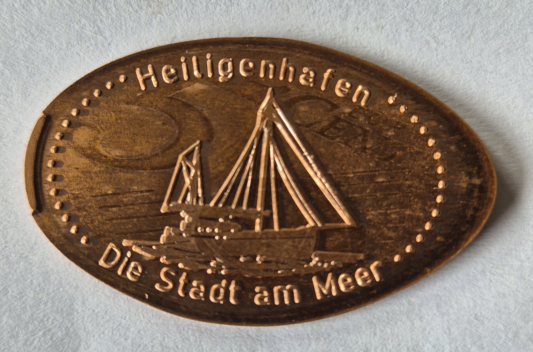 Souvenirmünze Yachthafen Holzsteg in Heiligenhafen