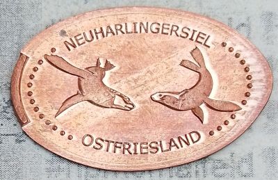 Souvenirmünze – Motiv von Münzautomat Deichzugang beim Rettungsschuppen (Ausstellung) (Neuharlingersiel)