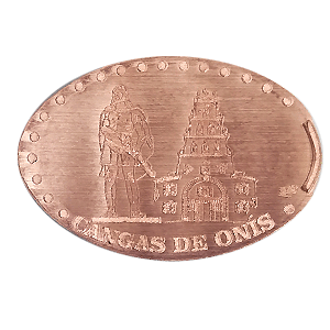 Estatua rey Pelayo, iglesia de Cangas de Onís – Moneda elongada